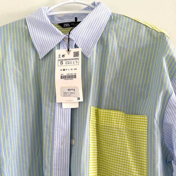 Zara Blue and Green Striped Button Down Shirt - Picture 4 of 5